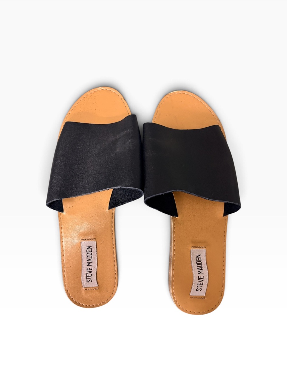 Steve Madden Grace Black Leather Flat Slide Sandals - Size 8M